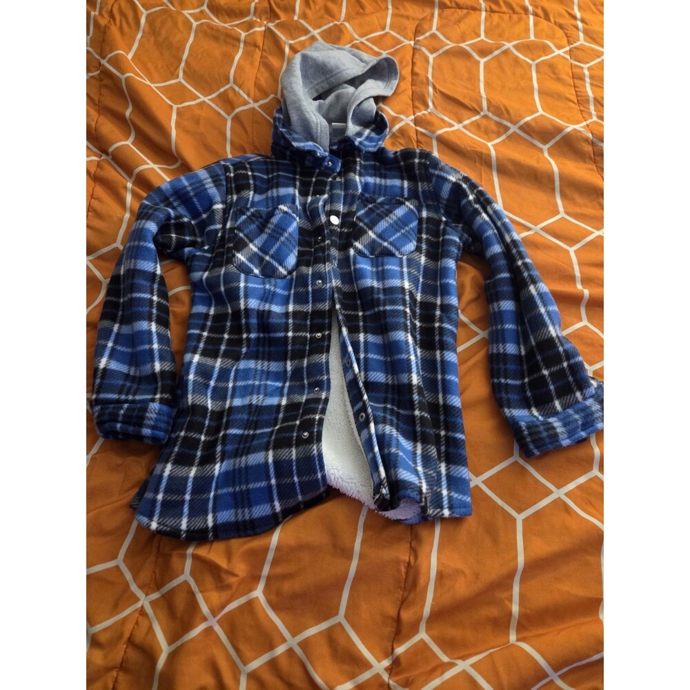 NWOT Highland Boys Plaid Hooded Fleece Shirt Jacket Lined Button 14/16